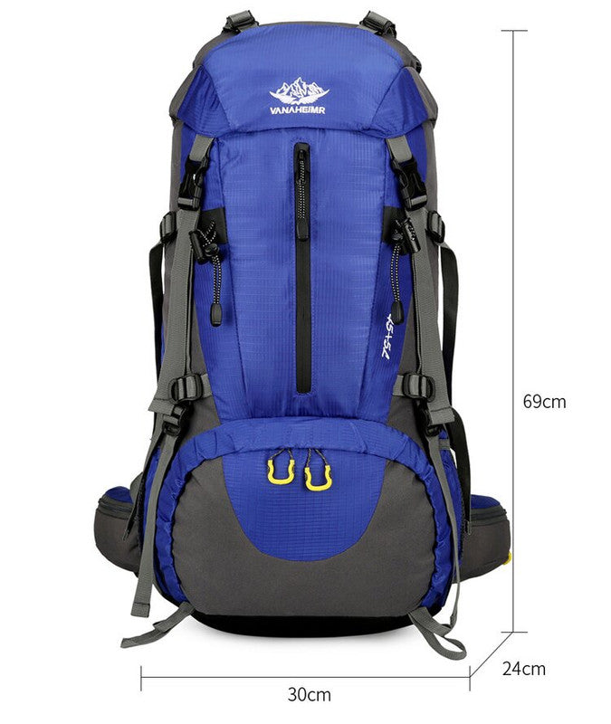 Blue 36-55L Outdoor Hiking Backpack - Durable Water Resistant Travel Bag for Trekking, Camping, and Adventure