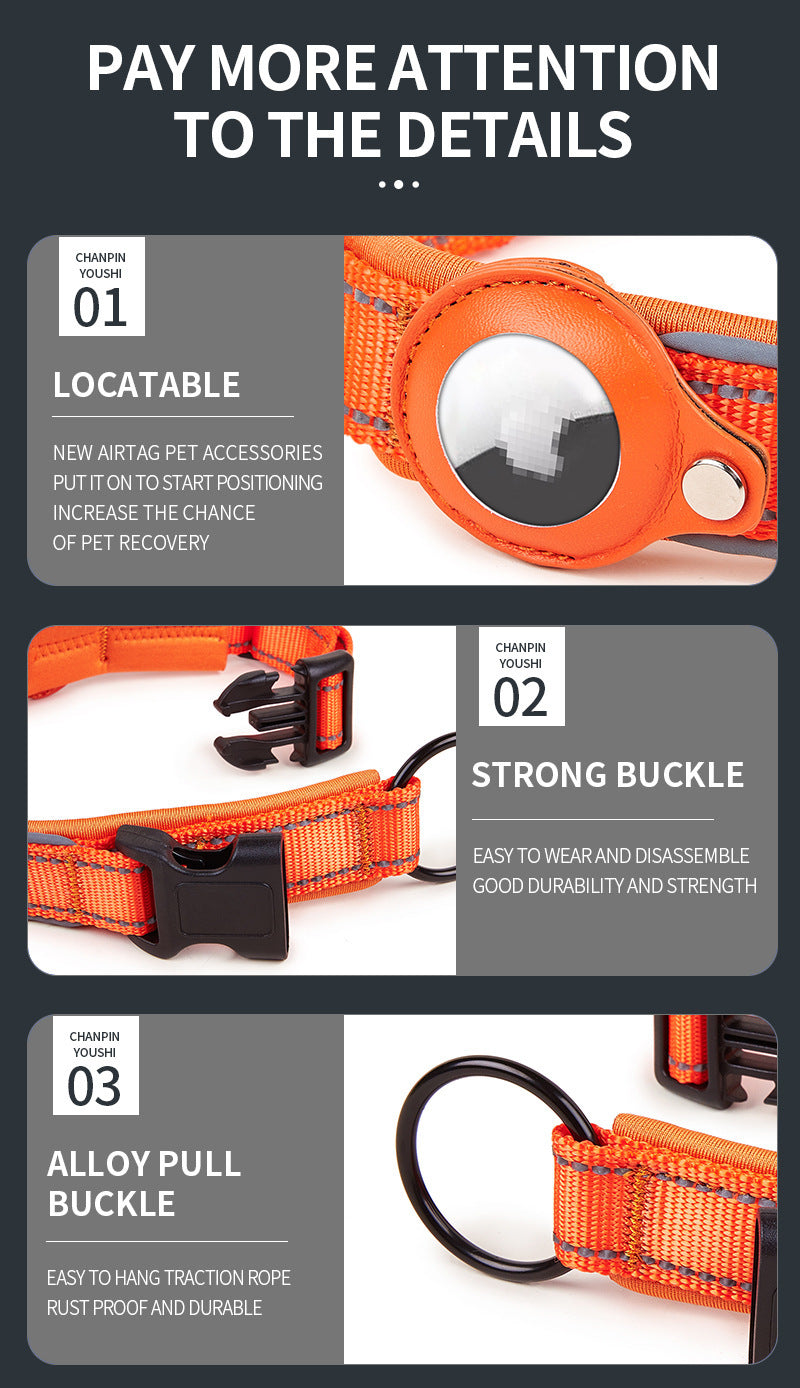 Size S Green Reflective Adjustable Anti-Lost Pet Collar (For Apple AirTag - Collar Only, Tracker Not Included)