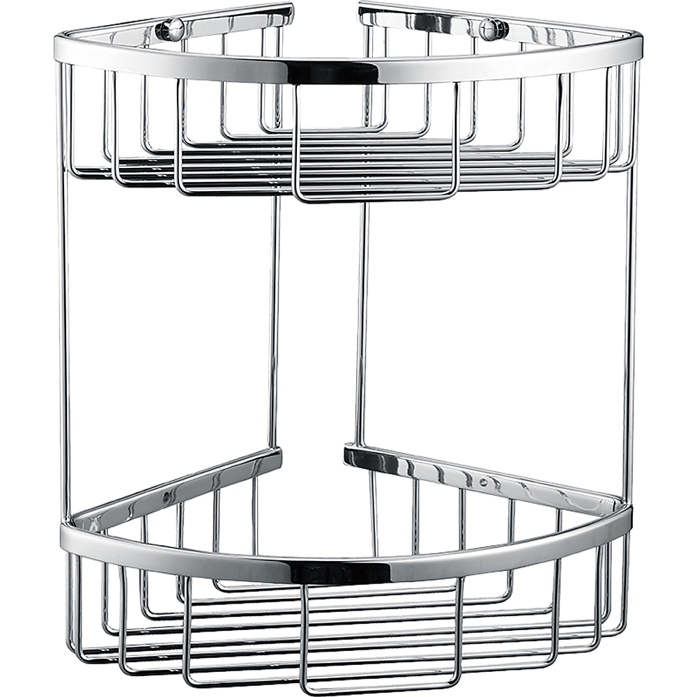 2-Tier Corner Bathroom Basket Shelf Rail Rack
