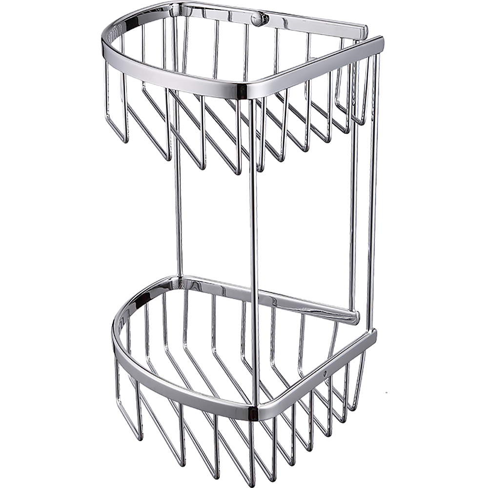 2-Tier Corner Bathroom Basket Shelf Rail Rack
