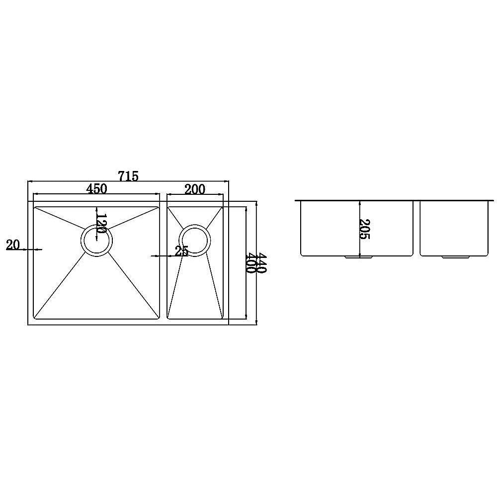 715x440mm Handmade Stainless Steel Undermount / Topmount Kitchen Sink with Waste