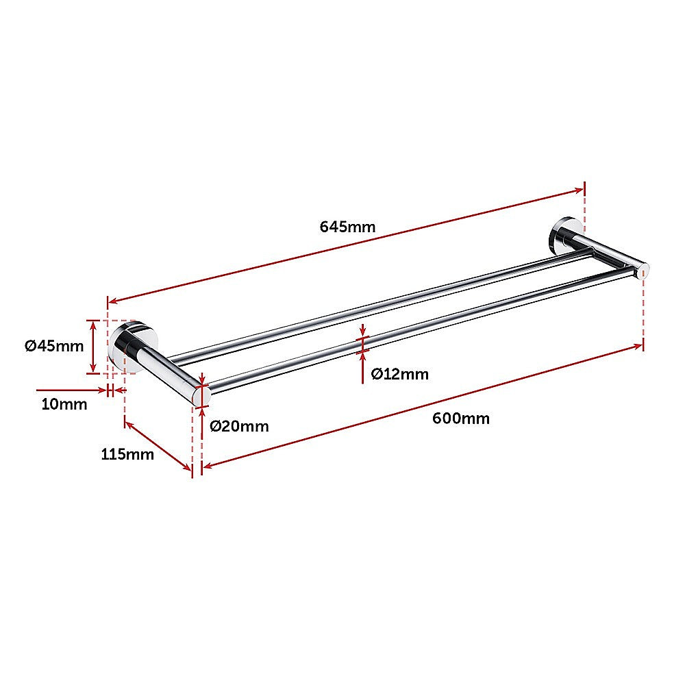 Double Classic Chrome Towel Bar Rail Bathroom