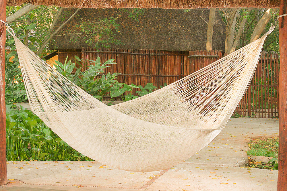 Mayan Legacy Queen Size Cotton Mexican Hammock in Cream Colour