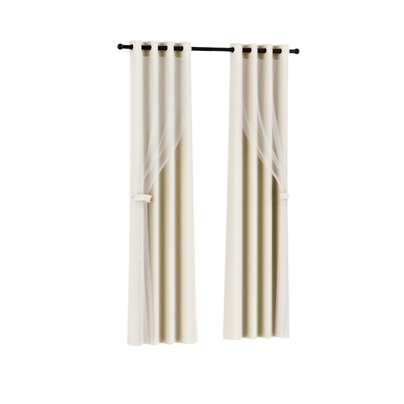 Artiss 2X 132x160cm Blockout Sheer Curtains Beige