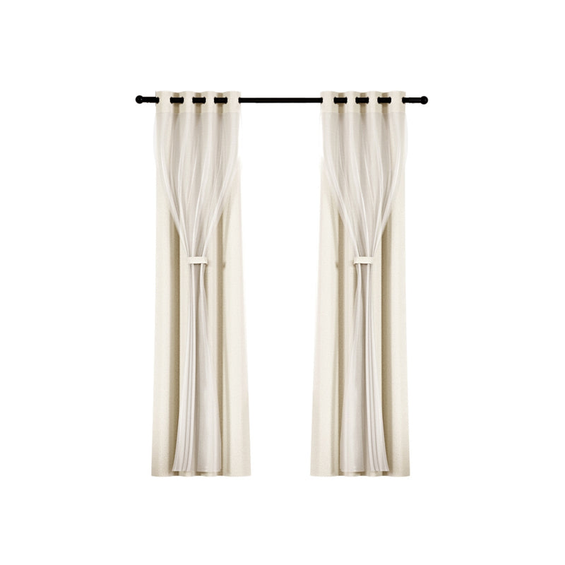 Artiss 2X 132x160cm Blockout Sheer Curtains Beige