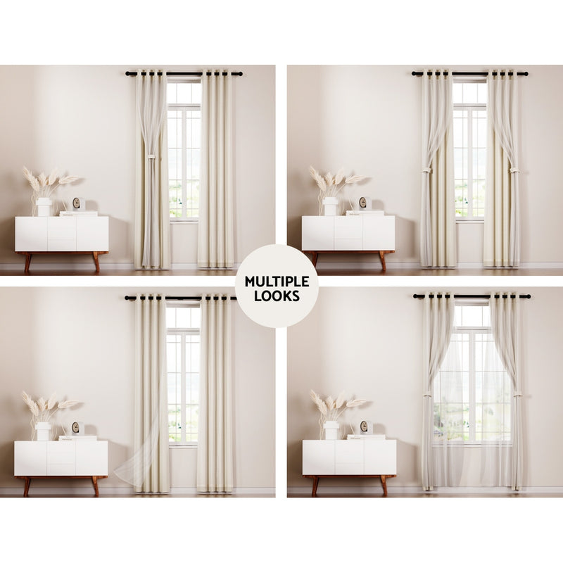 Artiss 2X 132x160cm Blockout Sheer Curtains Beige