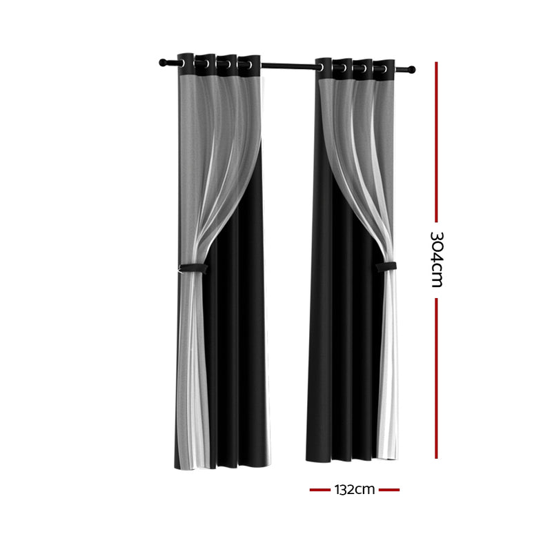 Artiss 2X 132x304cm Blockout Sheer Curtains Black