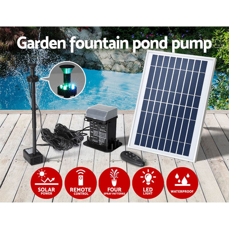 Gardeon Solar Pond Pump with Battery Kit LED Lights 5.2FT