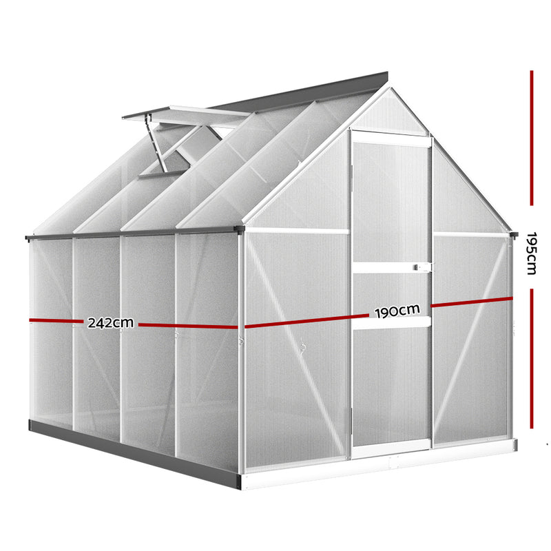 Greenfingers Greenhouse Aluminium Green House Polycarbonate Garden Shed 2.4x1.9M