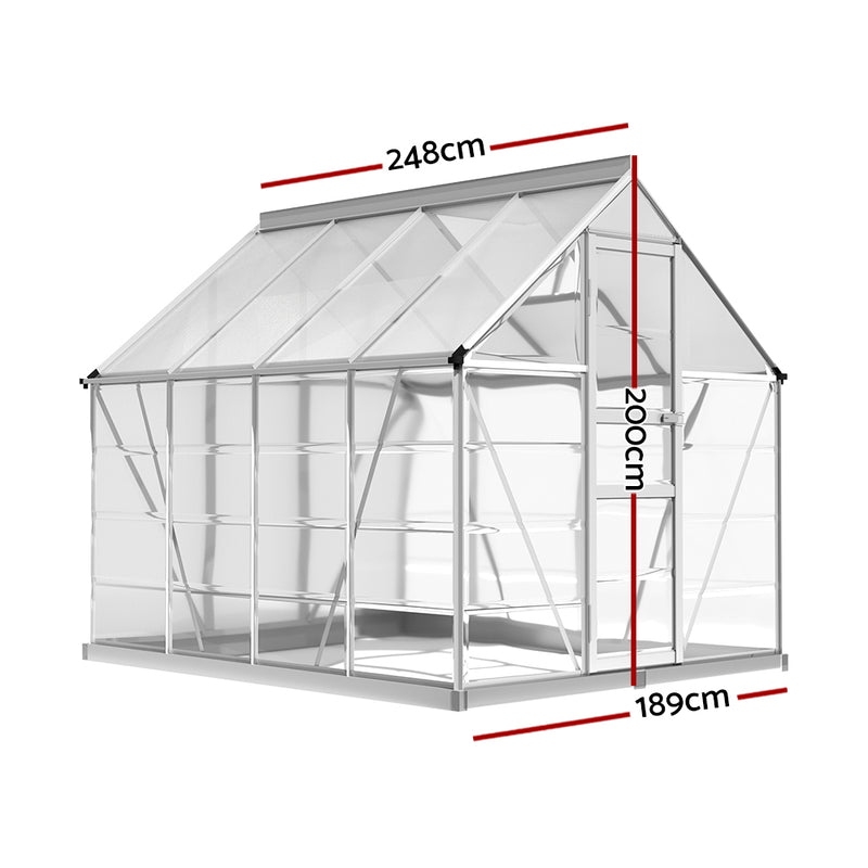 Greenfingers Greenhouse 2.48x1.89x2M Aluminium Polycarbonate Green House Garden Shed