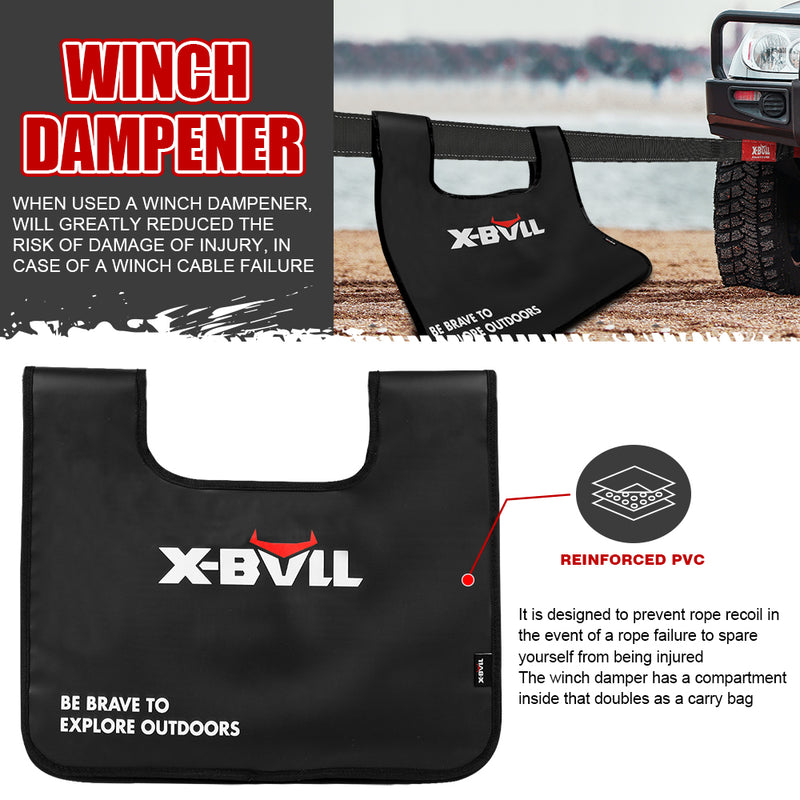 X-BULL Recovery Rope kit Snatch Strap Soft Shackles Hitch receiver Kinetic Tire Deflator