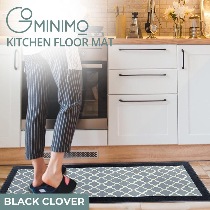 GOMINIMO 2 PCS Washable Non Slip Absorbent Kitchen Floor Mat (44x80+44x180cm, Black Lucky Clover) GO-KRM-105-QC