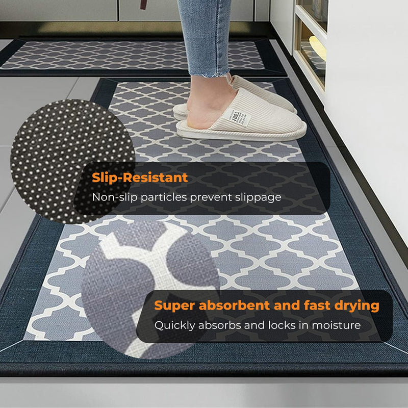 GOMINIMO 2 PCS Washable Non Slip Absorbent Kitchen Floor Mat (44x80+44x180cm, Black Lucky Clover) GO-KRM-105-QC