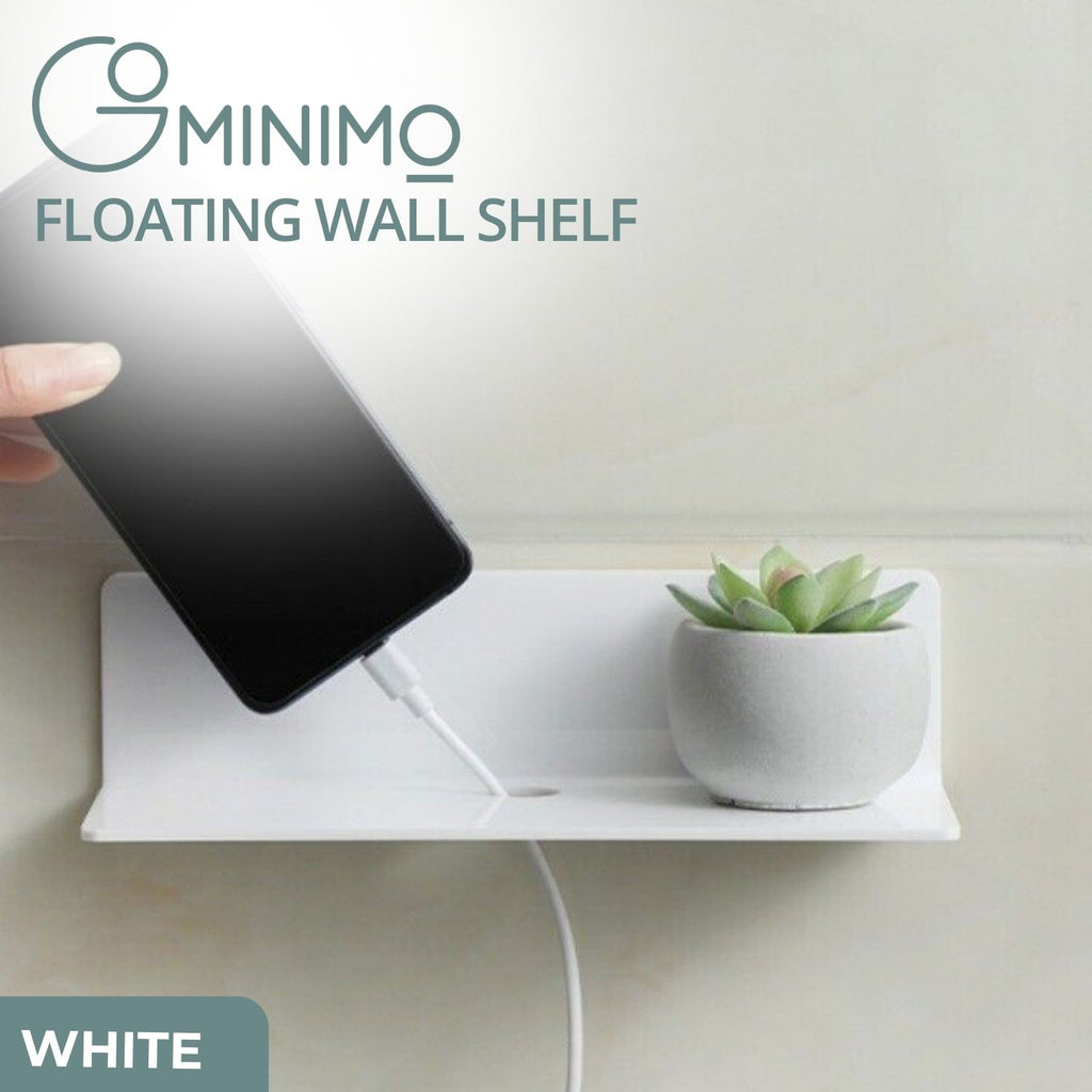GOMINIMO Acrylic Floating Wall Shelves Set of 2 with Cable Clips (White) GO-FWS-103-SYD