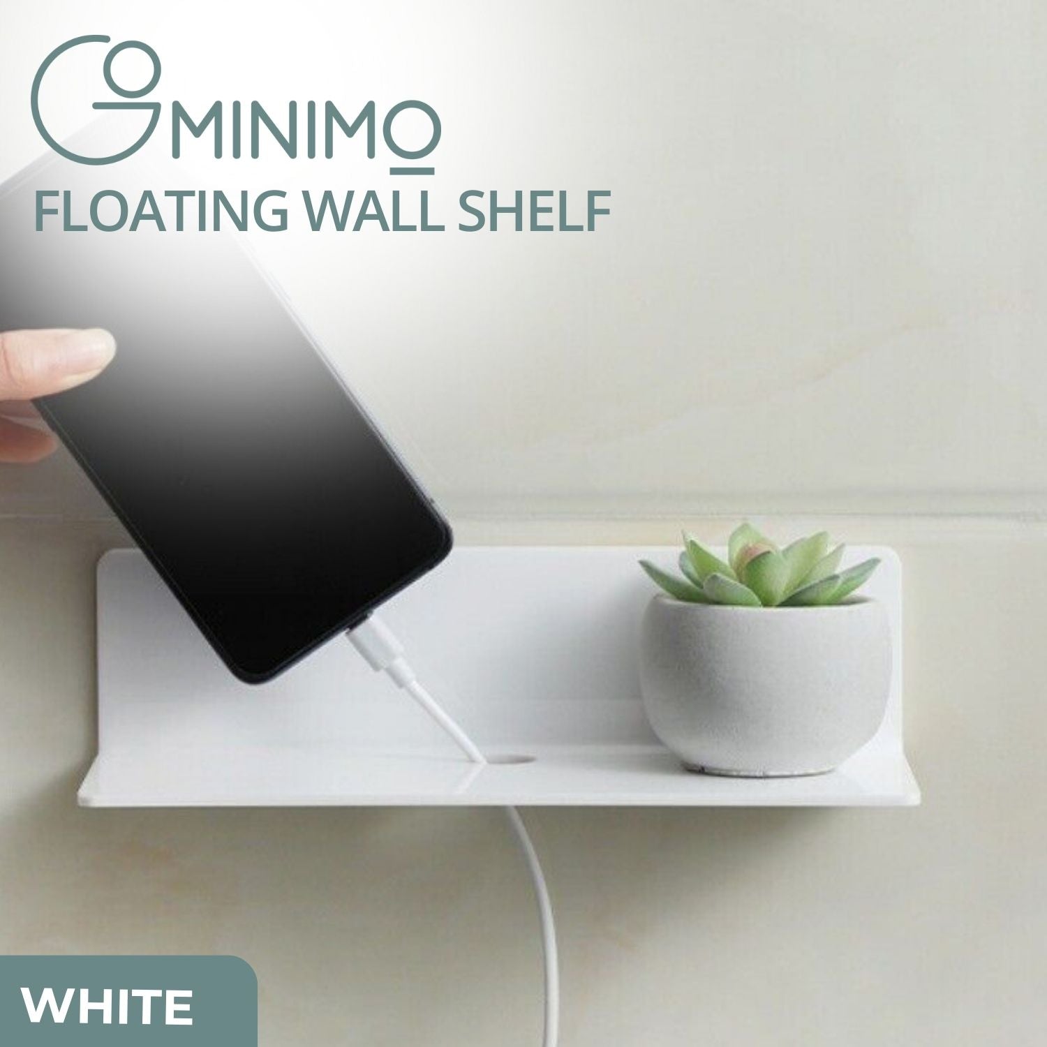 GOMINIMO Acrylic Floating Wall Shelves Set of 2 with Cable Clips (White) GO-FWS-103-SYD