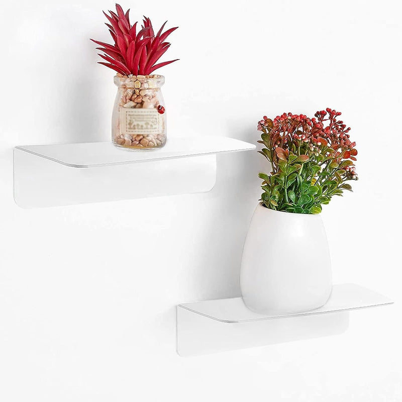 GOMINIMO Acrylic Floating Wall Shelves Set of 2 with Cable Clips (White) GO-FWS-103-SYD