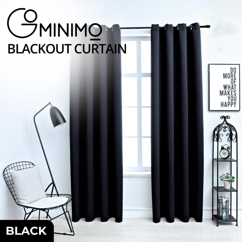 GOMINIMO Blackout Window Curtains for Thermal Insulated Room (Set of 2, W132cm x D160cm, Black) GO-CNB-103-MM