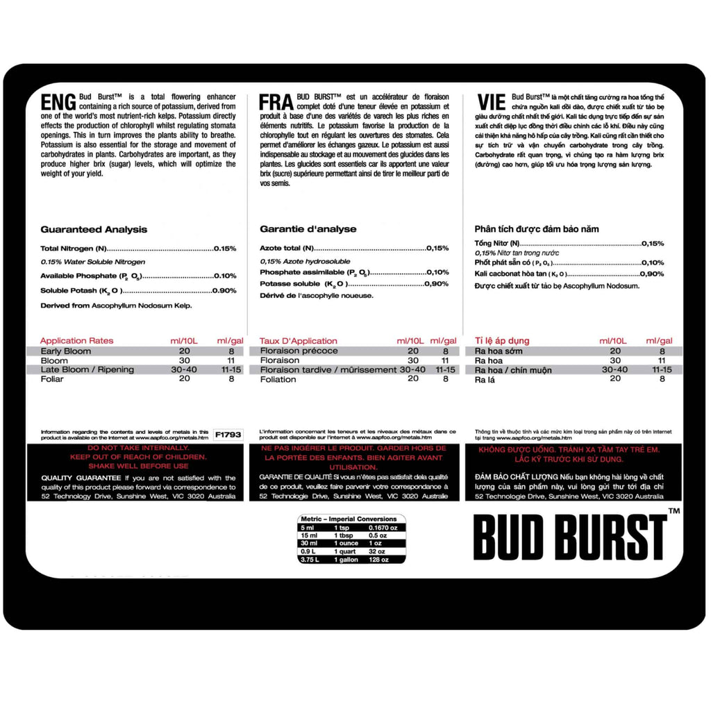 Bud Burst Flower 1L Nutrifield Organic Flowering Enhancer Nutrient Plant Additive