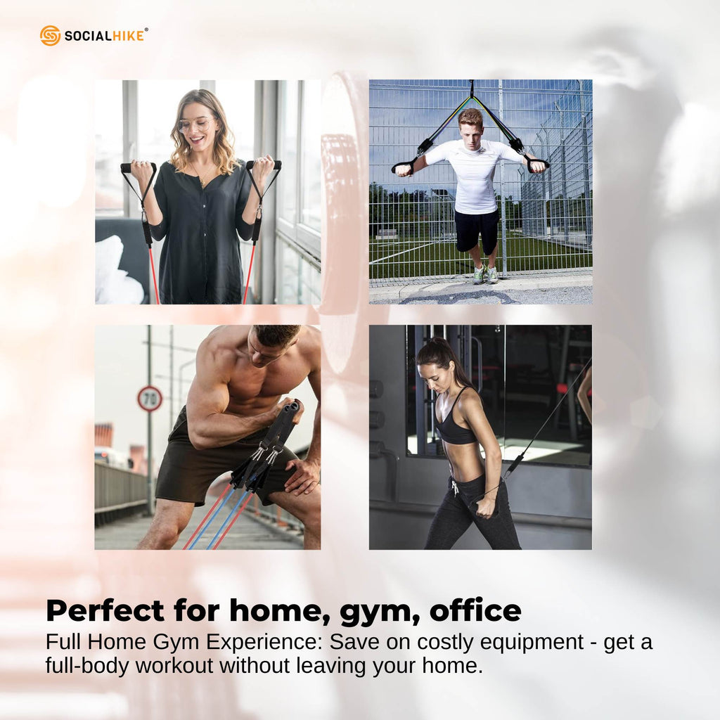 Social Hike Resistance Band Set with Handles - 11pcs Home Workout Kit 4.5-68kg