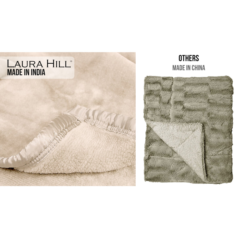 Laura Hill 800-gsm Faux Mink Throw Rug Blanket Queen Size Double-sided Large 220 X 240cm Heavy - Cream