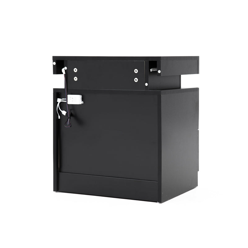 2X Bedside Table 2 Drawers RGB LED Bedroom Cabinet Nightstand Gloss AURORA BLACK