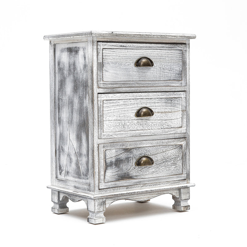 Bedside Table 3 Drawer Vintage Side Table Storage Cabinet Bedroom CLARA GREY