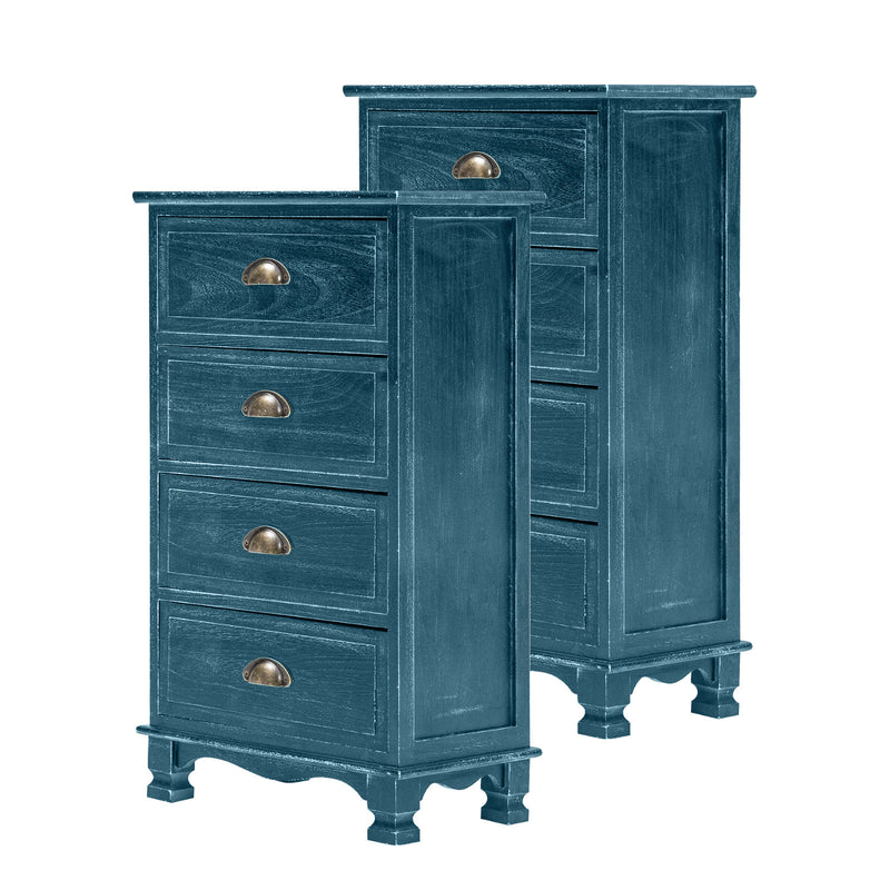 2X Bedside Table 4 Drawer Vintage Side Table Storage Cabinet Bedroom ADELINE BLUE