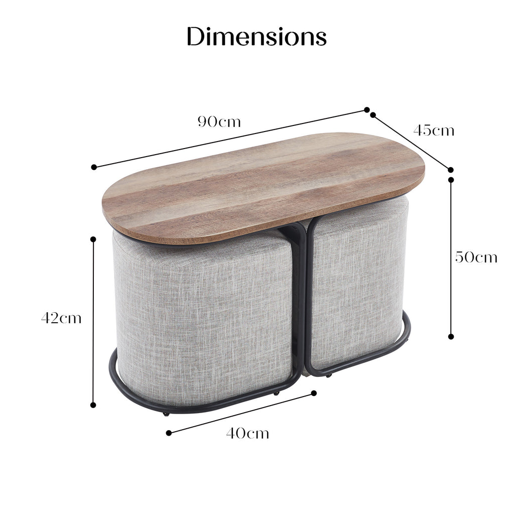 3 Piece Set Coffee Table & Ottoman Wood Side End Table Industrial - CREAM