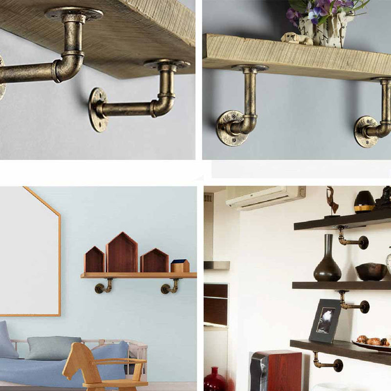 4PCS Pipe Floating Shelf Bracket Industrial Pipe Shelf Bracket Mounting Bracket Storage Racks Decor Bronze