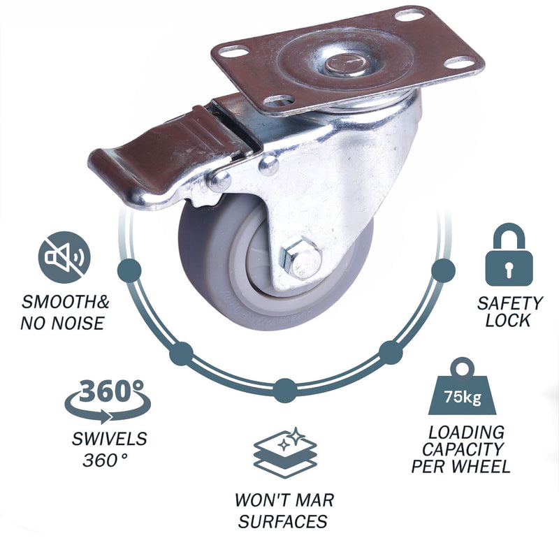 4x 3 inch Heavy Duty Swivel Brake Locking Caster Castor Wheels Casters 2x swivel 2x fixed for Cart Furniture Workbench