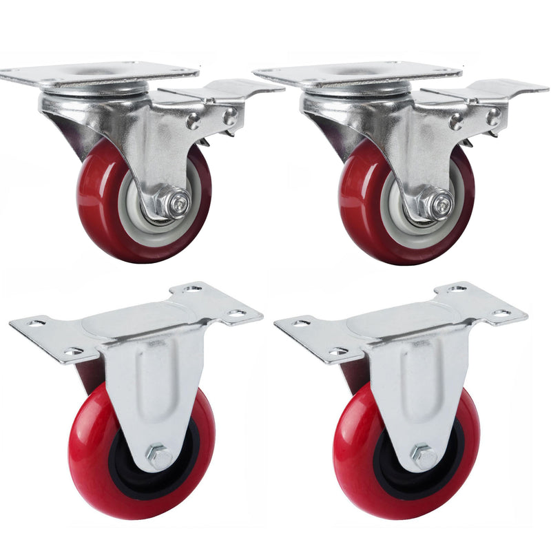 4x 4 inch Heavy Duty 2x Fixed + 2x Swivel Casters Load 520kg Lockable Castor Caster Wheels Swivel Casters with Brakes