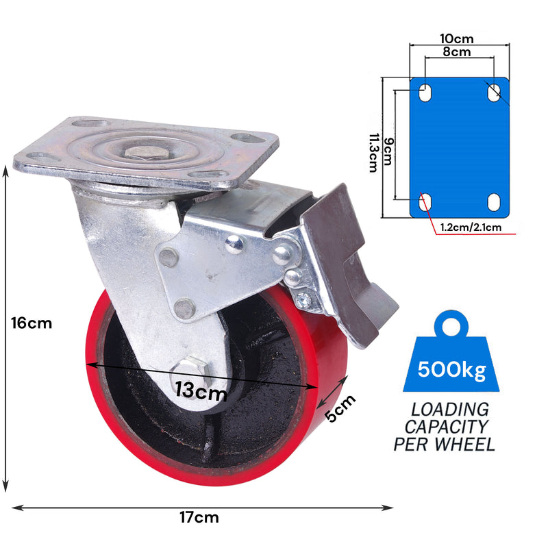 5 inch Industrial 500KG Caster Wheels Swivel with Brake Locking Casters Castor Wheels Cart Furniture Workbench