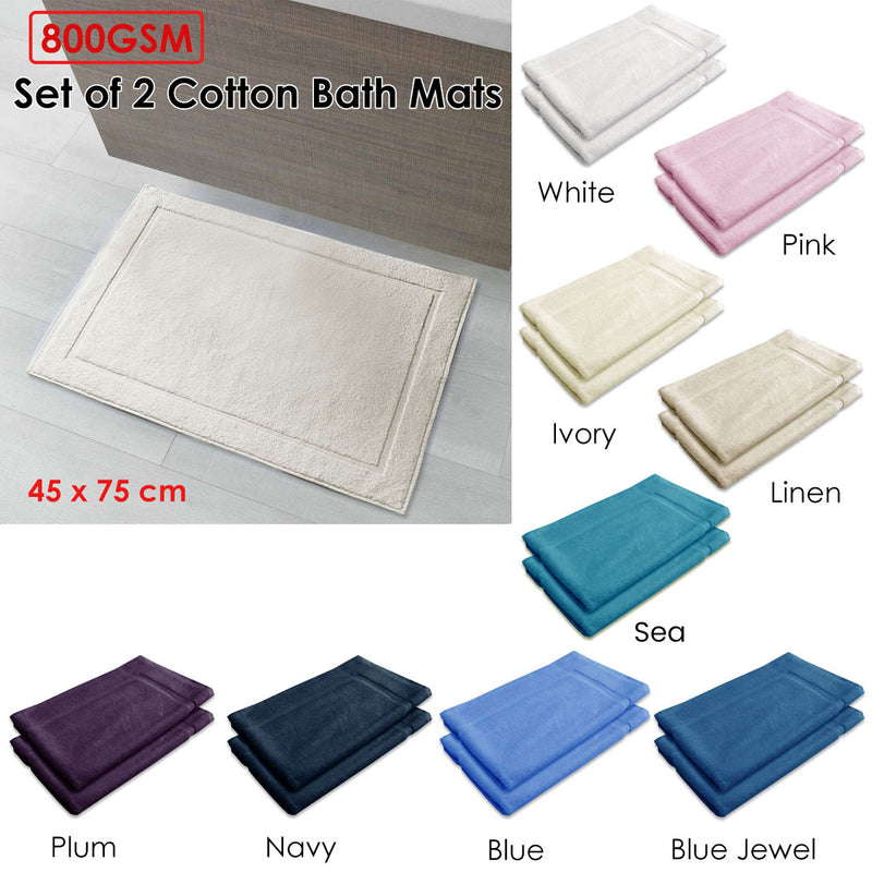 800GSM Set of 2 Cotton Bath Mat White