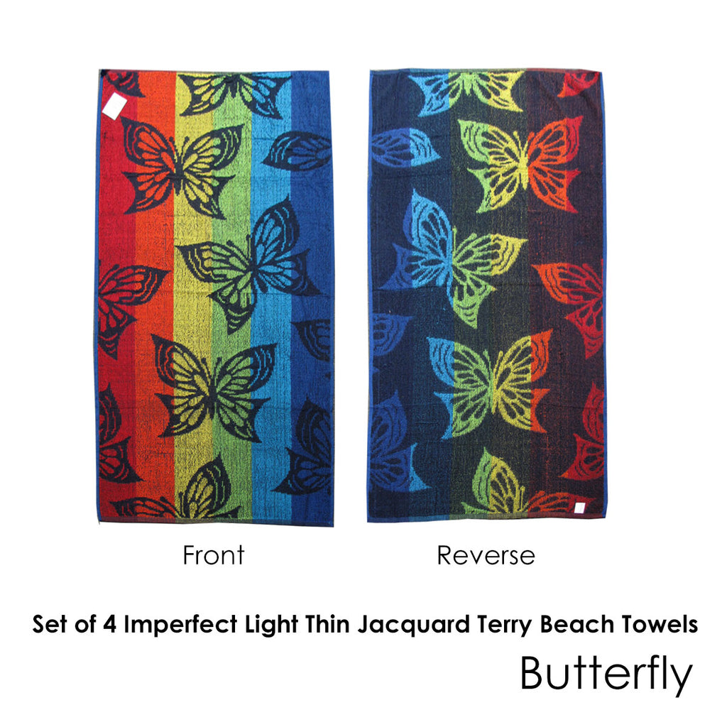 Set of 4 Imperfect Jacquard Terry Beach Towels Butterfly