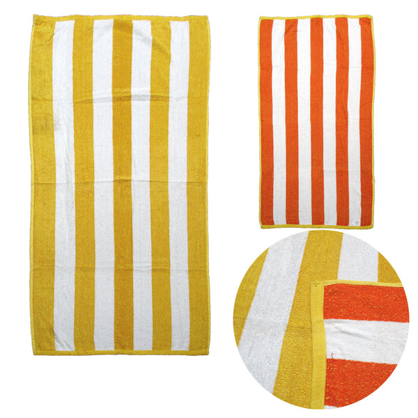 Set of 2 Reversible Cabana Striped Towels Yellow/Orange