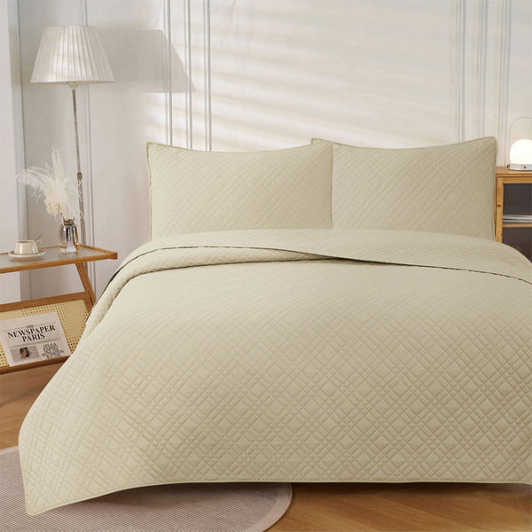 Jane Barrington Morris Beige Ultrasonic Embossed Lightly Quilted Reversible Coverlet Set King