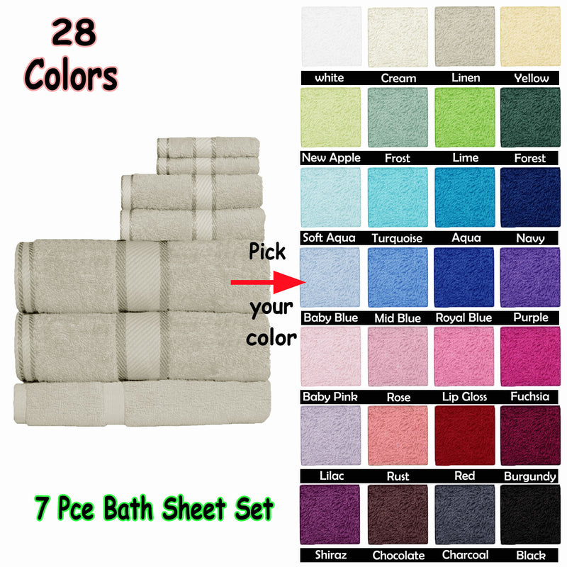 Kingtex 550gsm Cotton 7 Pce Bath Sheet Set Chocolate