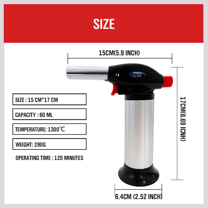 600ML Butane Torch Gas Blow Jet Lighter Refillable Soldering Gun Flame Heat BBQ