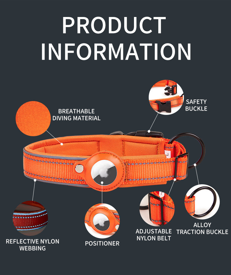 Size S Orange Reflective Adjustable Anti-Lost Pet Collar (For Apple AirTag - Collar Only, Tracker Not Included)