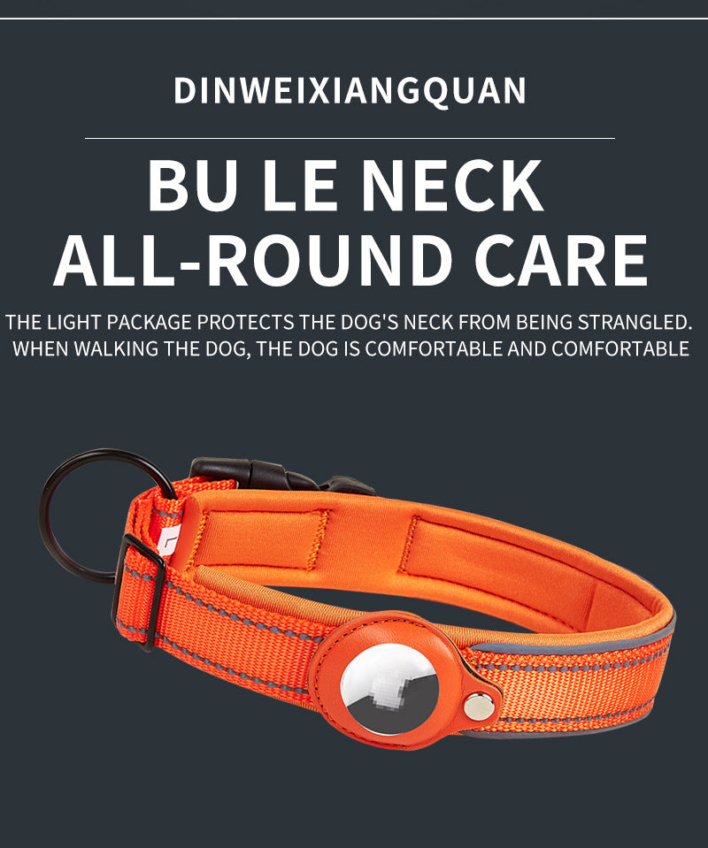 Size M Orange Reflective Adjustable Anti-Lost Pet Collar (For Apple AirTag - Collar Only, Tracker Not Included)