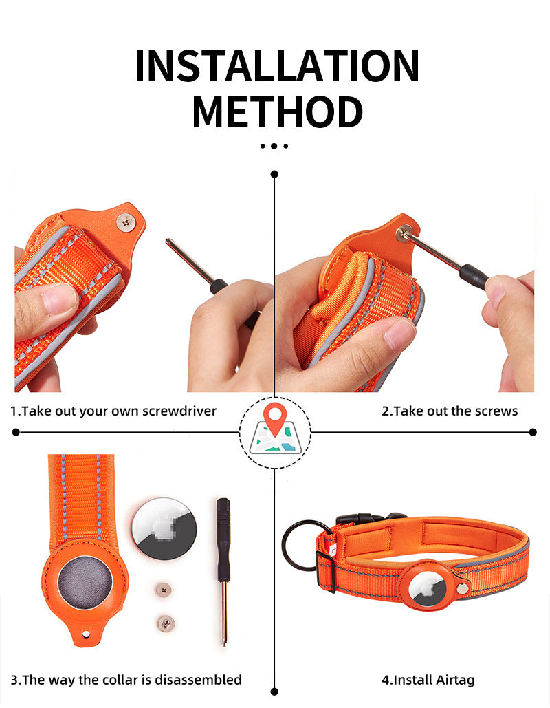 Size M Orange Reflective Adjustable Anti-Lost Pet Collar (For Apple AirTag - Collar Only, Tracker Not Included)