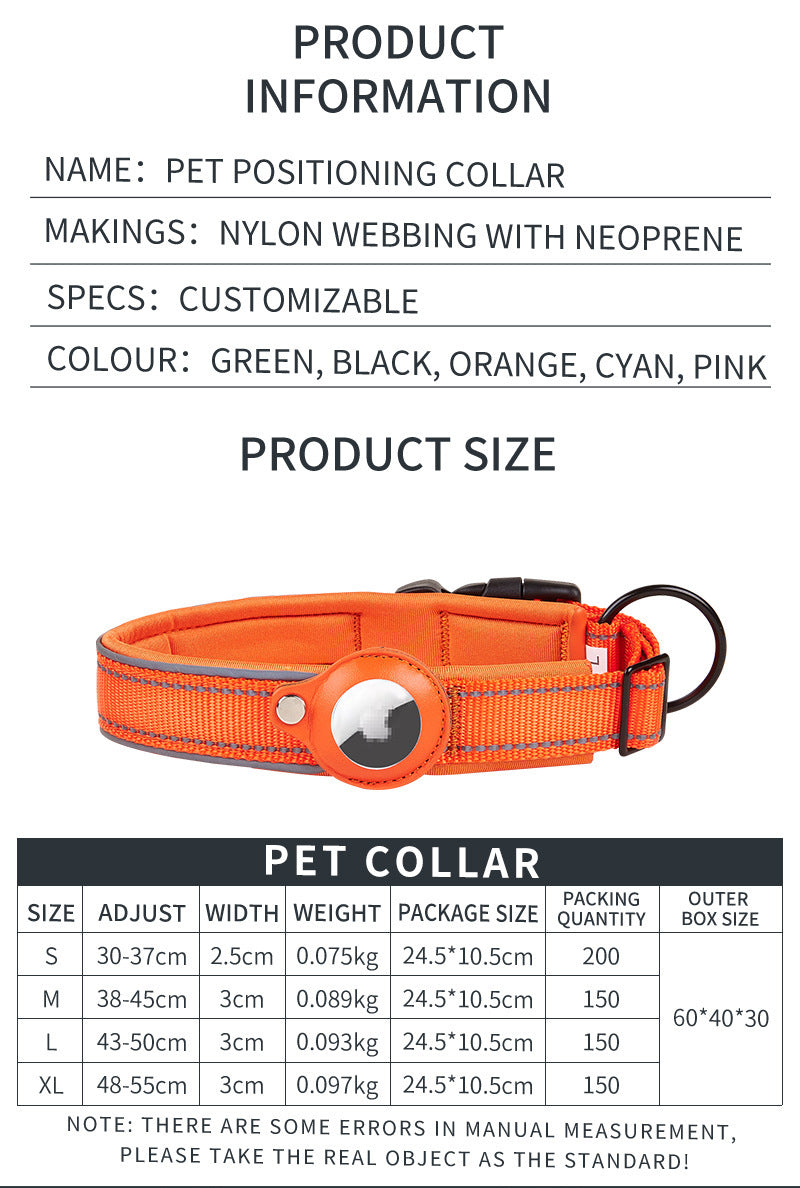 Size S Green Reflective Adjustable Anti-Lost Pet Collar (For Apple AirTag - Collar Only, Tracker Not Included)