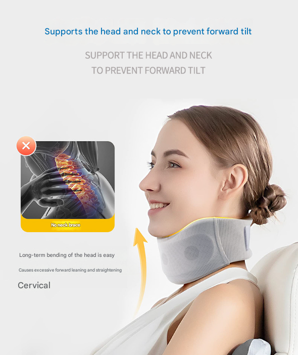 Size XL Grey Ergonomic Neck Support Brace - Soft Cervical Collar for Posture Correction and Pain Relief