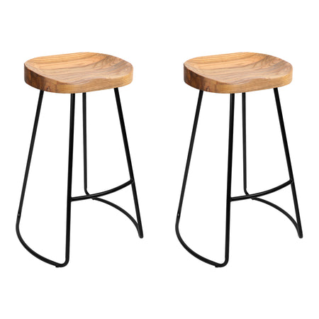 Artiss Set of 2 Elm Wood Backless Bar Stools 65cm - Black and Light Natural