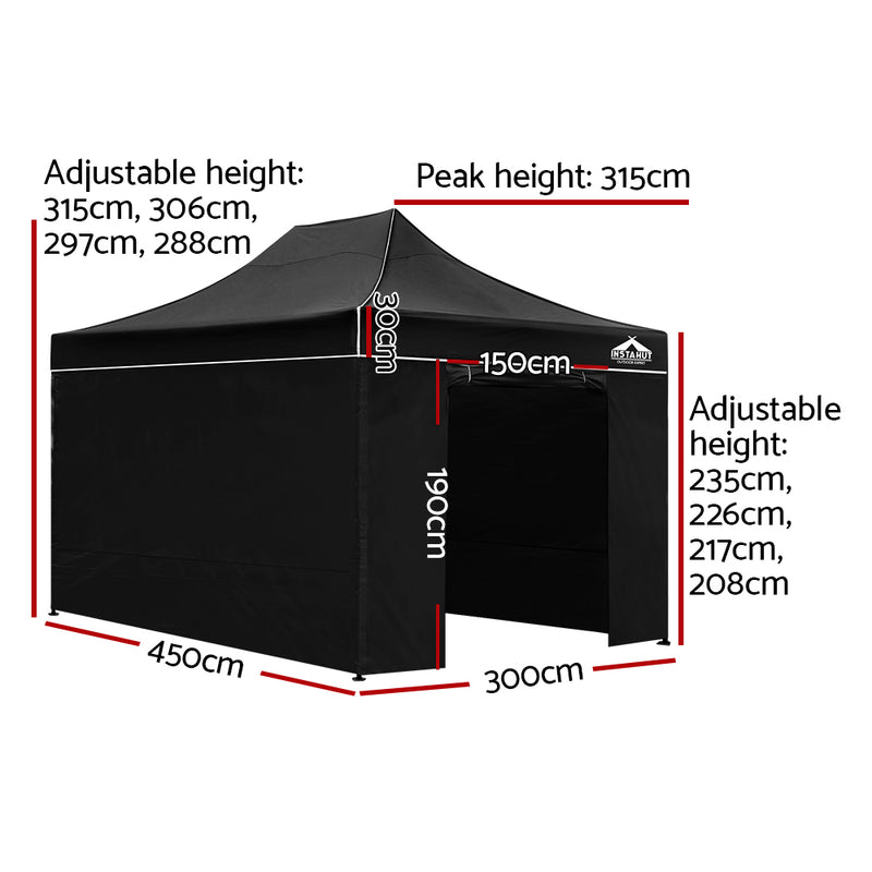 Instahut Gazebo Pop Up Marquee 3x4.5m Folding Wedding Tent Gazebos Shade Black