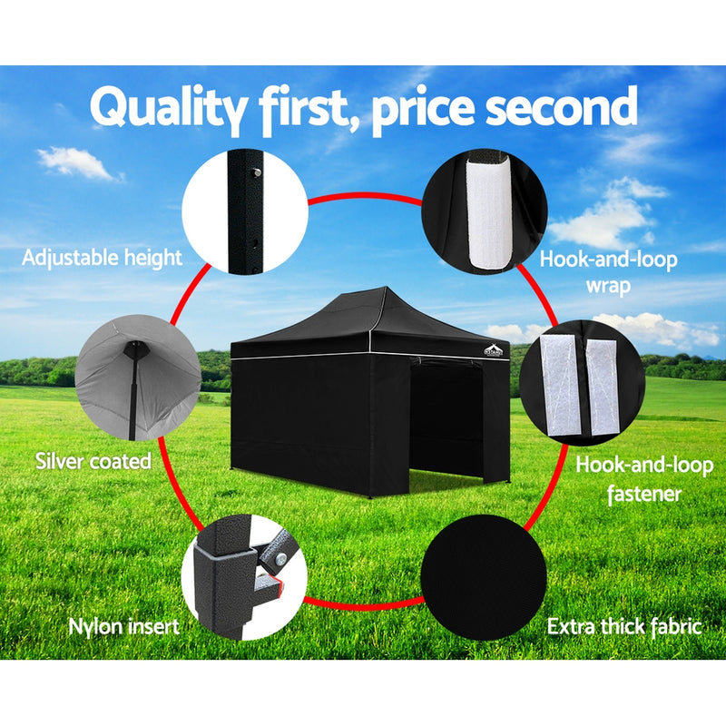 Instahut Gazebo Pop Up Marquee 3x4.5m Folding Wedding Tent Gazebos Shade Black