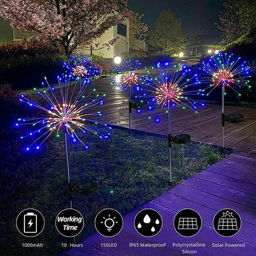 6PCS 150LED Solar Firework String Lights Garden Fairy Light Outdoor Path Lawn Lamp