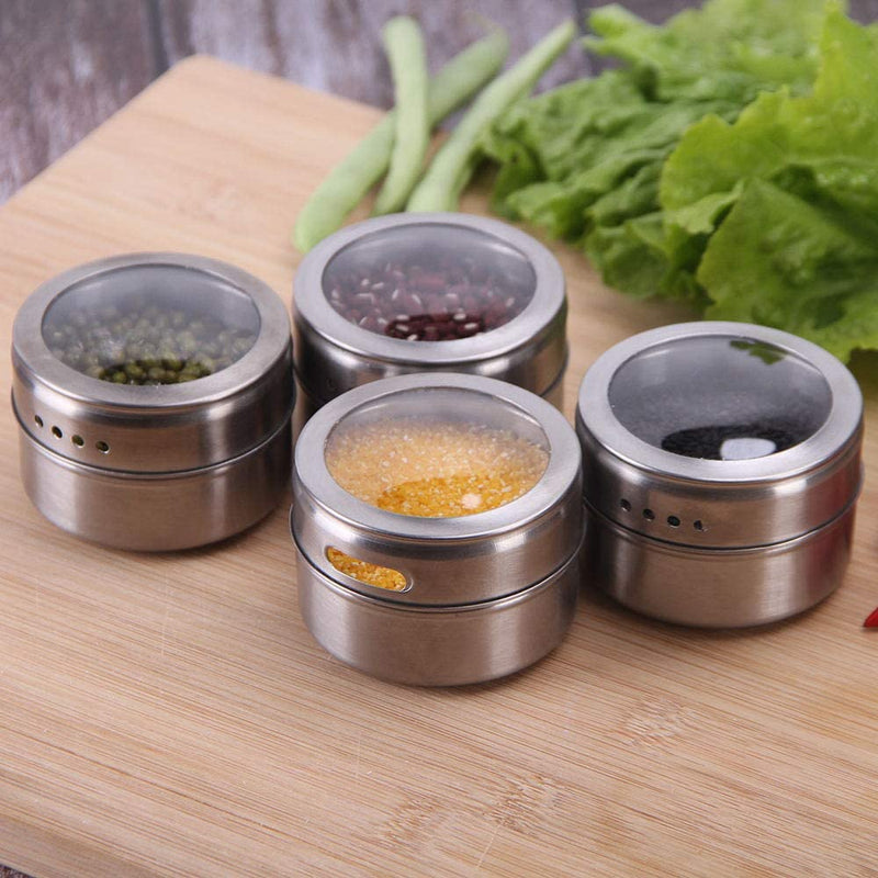 15 pcs Magnetic Spice Jars Containers Spice Tins Wall Mounted Stainless Steel Base New