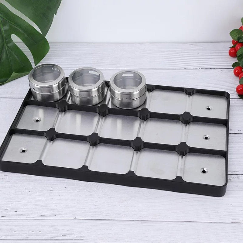 Magnetic Spice Jars Containers Spice Tins Wall Mounted Stainless Steel Base New 15PCS