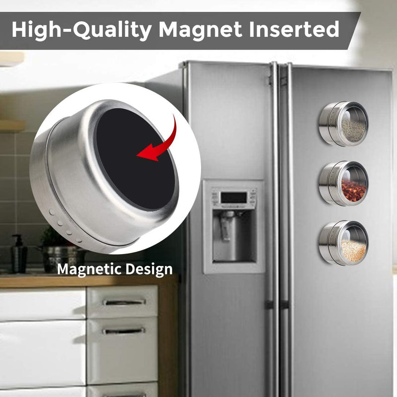 Magnetic Spice Jars Containers Spice Tins Wall Mounted Stainless Steel Base New 15PCS